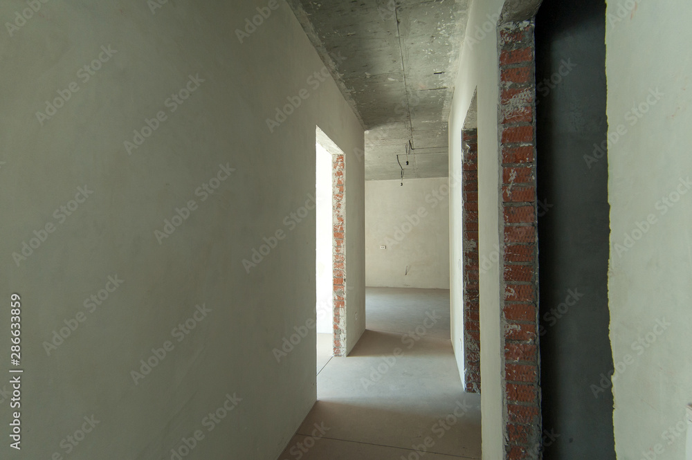 Russia, Moscow- May 23, 2018: interior room apartment. standard self-finish rough repair in new building