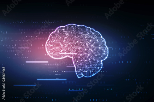 2d illustration Concept of thinking  background with brain  Abstract Artificial intelligence. Technology web background