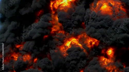 Fire with black smoke background wide. A powerful fire at an oil well is beautiful and dangerous for people and the environment.  photo