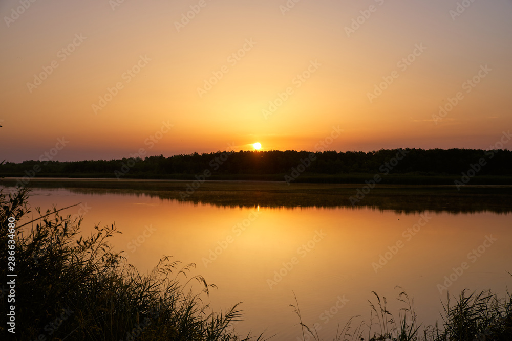 Beautiful morning landscape of shores of lake