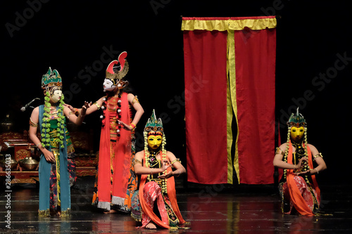 "Trijata Kasemsem" dance, a traditional mask dance from Madura, East Java, Indonesia.