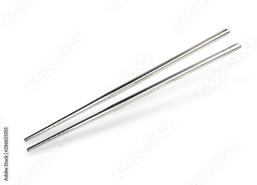 Stainless steel chopsticks isolated on white background. This has clipping path. 