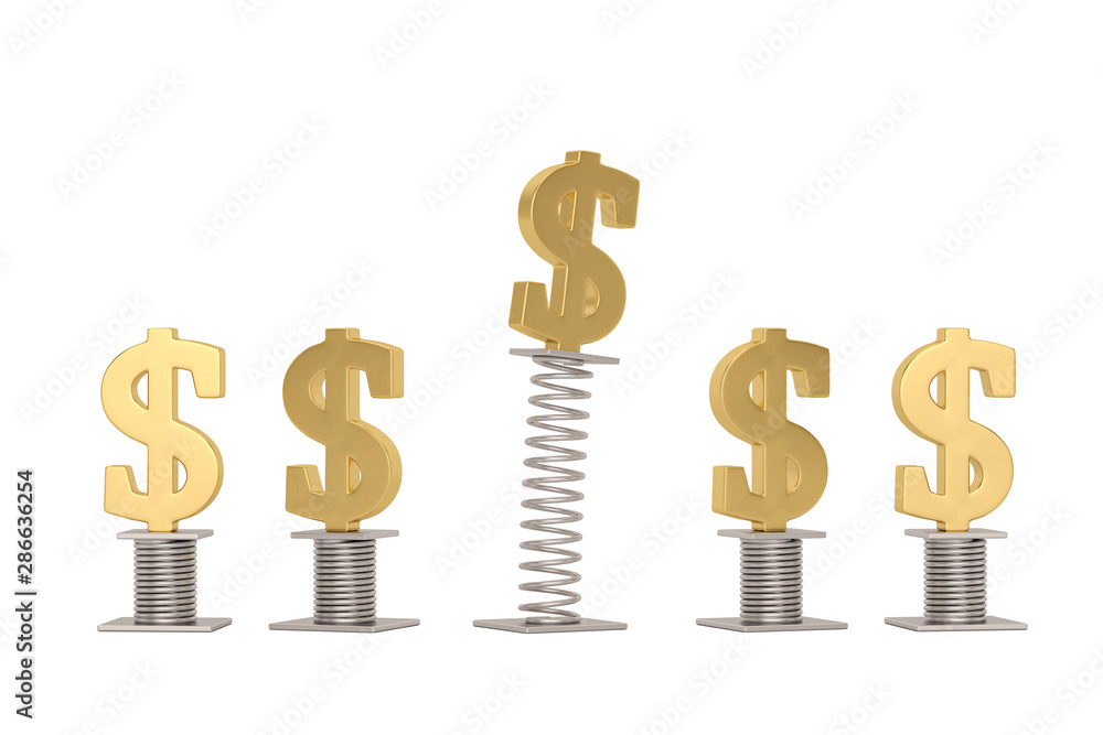 Golden currency symbol with spring isolated on white background 3D illustration. Golden currency symbol with spring isolated on white background 3D illustration.