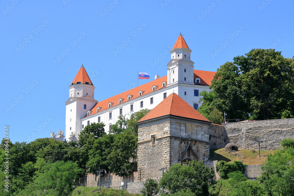 View to Bratislava castle against blue sky View to Bratislava castle against blue sky