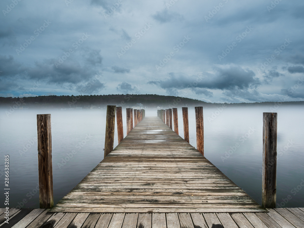 Obraz premium New Hampshire Meredith Boat landing zone in fog zone