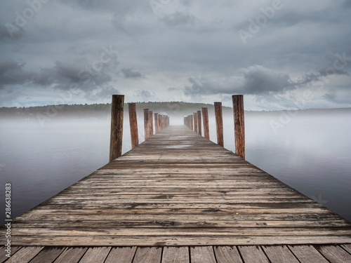 New Hampshire Meredith Boat landing zone in fog zone photo