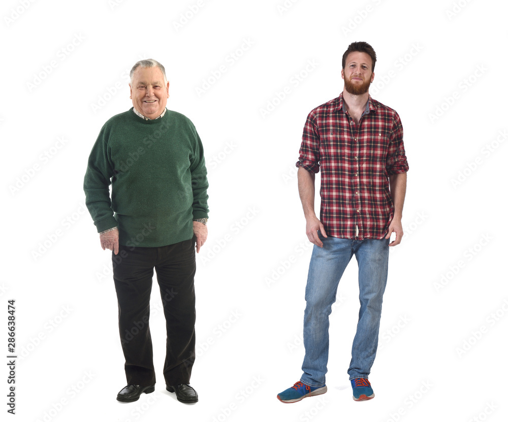 an older man with a young man on white background an older man with a young man on white background