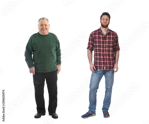 an older man with a young man on white background photo