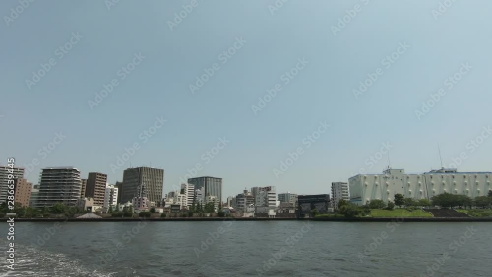 View of the city from the water View of the city from the water