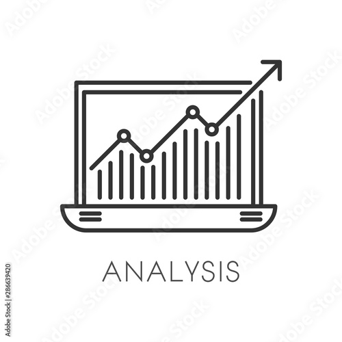 Graphic in laptop, business analysis and developing strategy isolated icon