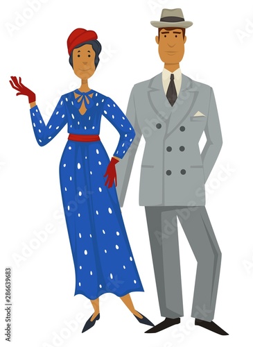 Retro fashion, 1930s style clothes, man and woman