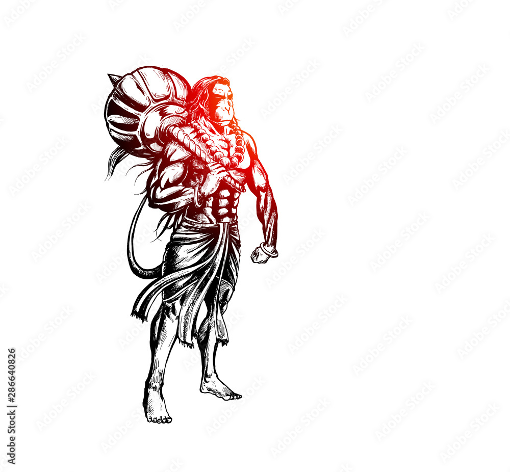 Lord Hanuman for Hanuman Jayanti festival of India, Hand Draw Sketch Vector  Illustration. Stock Vector | Adobe Stock