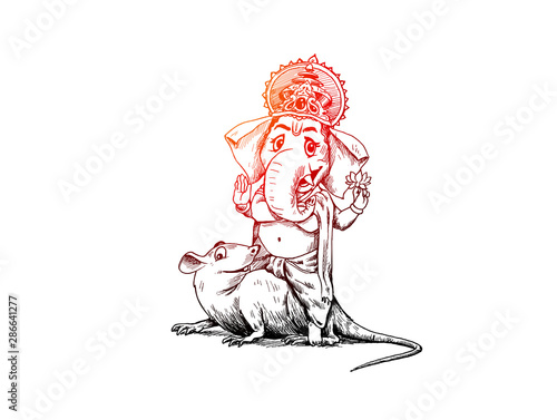 Indian Religious Festival Ganesh Chaturthi Template, Hand Drawn Sketch Vector illustration.