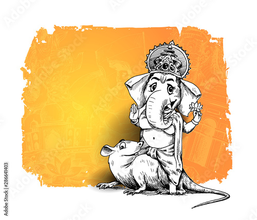 Indian Religious Festival Ganesh Chaturthi Template, Hand Drawn Sketch Vector illustration.