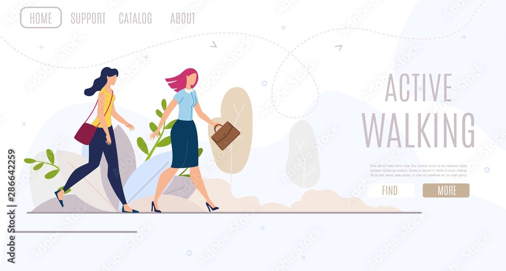 Women Active Walking Flat Vector Web Banner