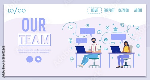 Company Call Center Team Flat Vector Web Banner