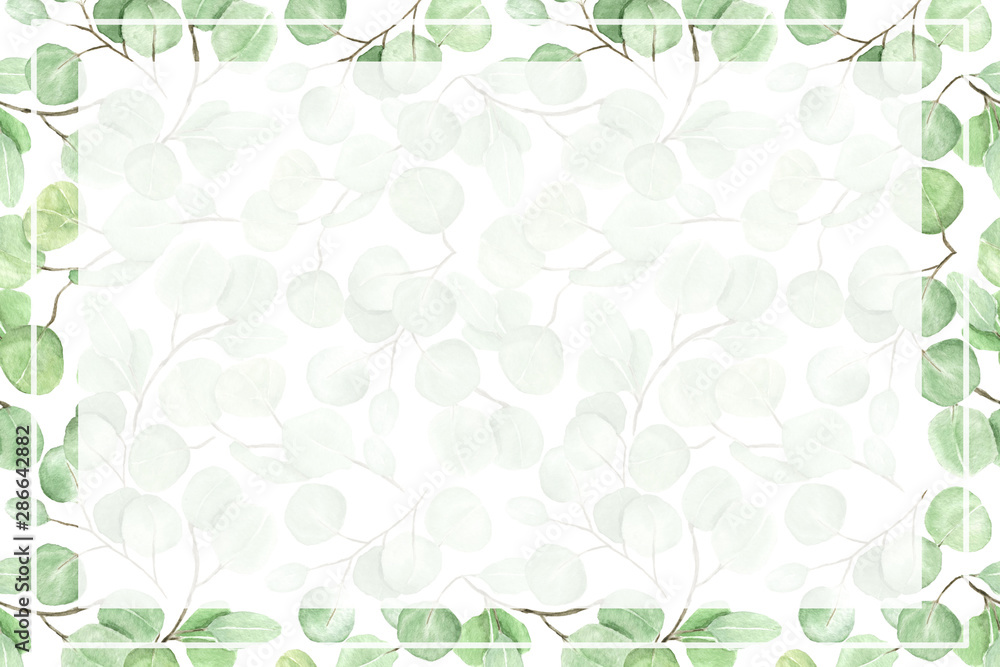 Eucalyptus frame composition. Watercolor hand drawn illustration