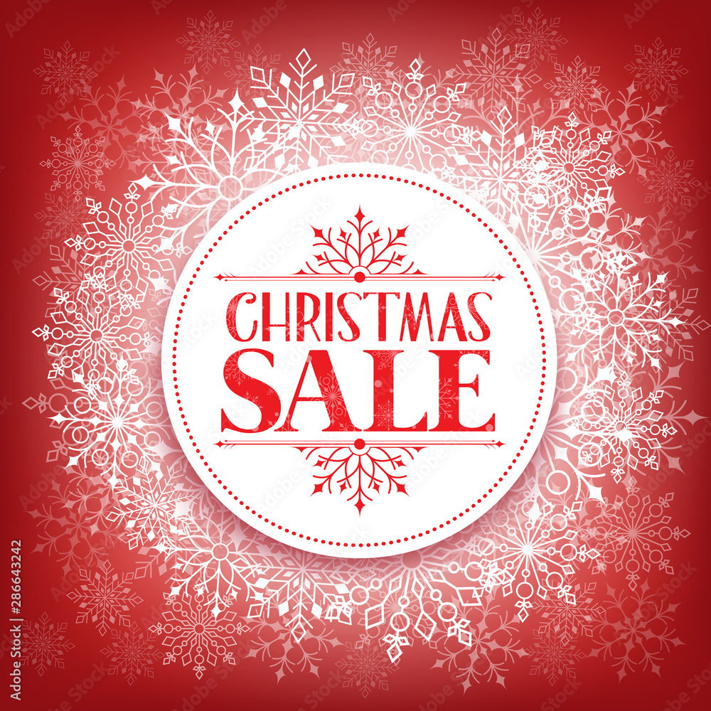Merry Christmas Sale in Winter Snow Flakes Background with White Space for Text. Vector Illustration