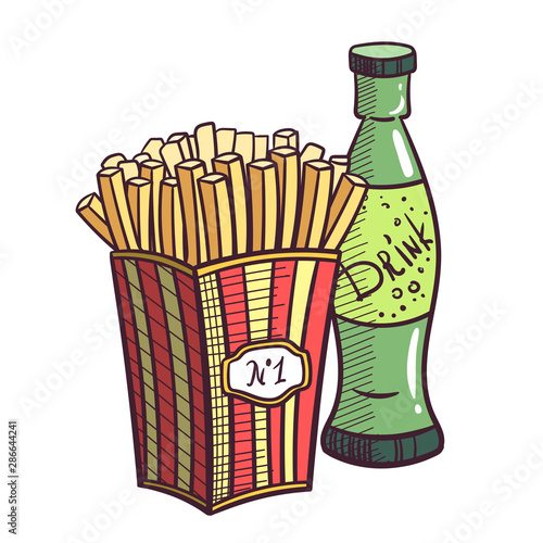 Fried Potatoes And Drink