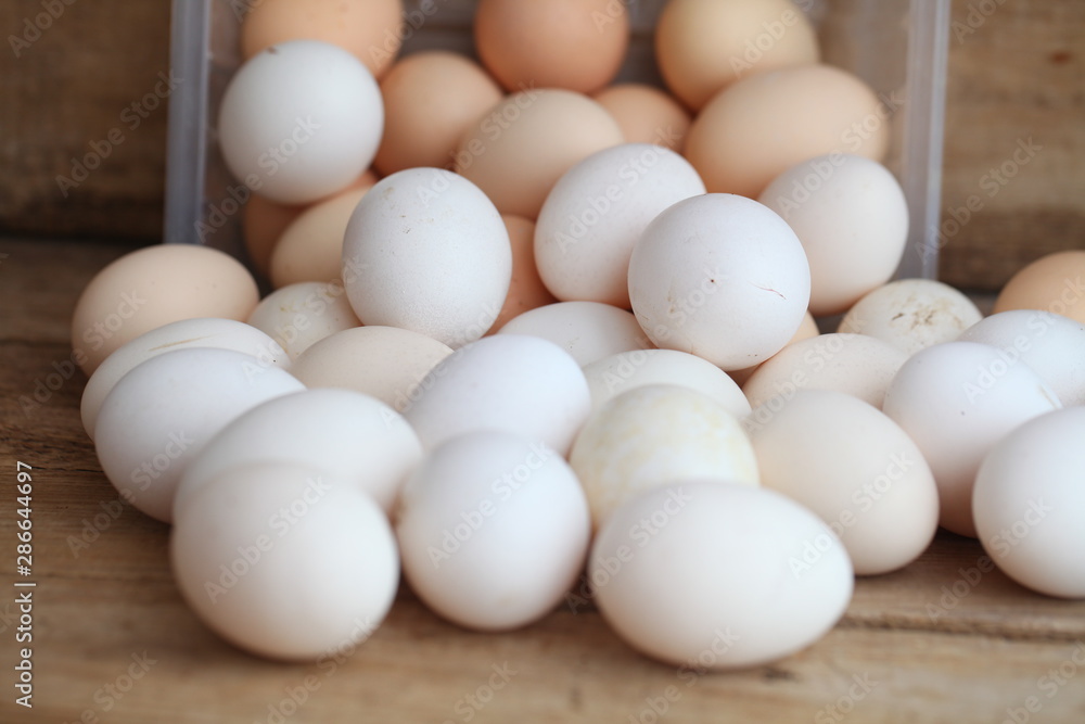 Fresh farm chicken eggs on the counter. Fresh farm chicken eggs on the counter.