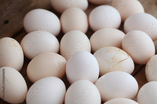 Fresh farm chicken eggs on the counter.