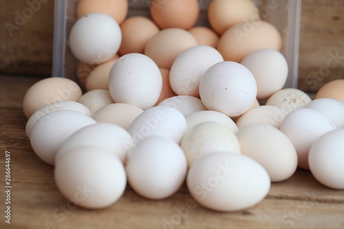 Fresh farm chicken eggs on the counter.