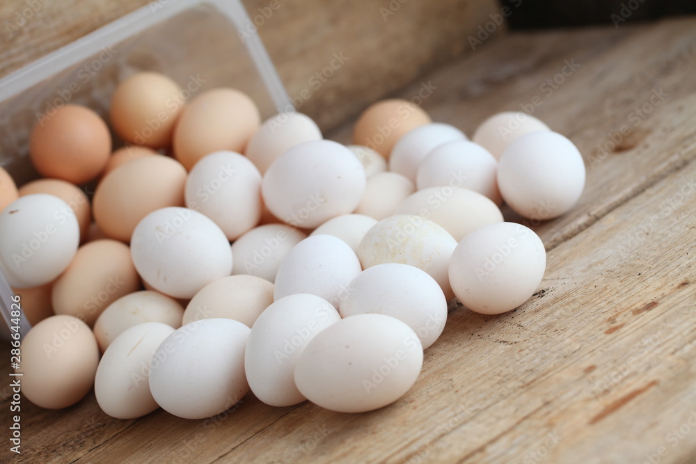 Fresh farm chicken eggs on the counter. Fresh farm chicken eggs on the counter.