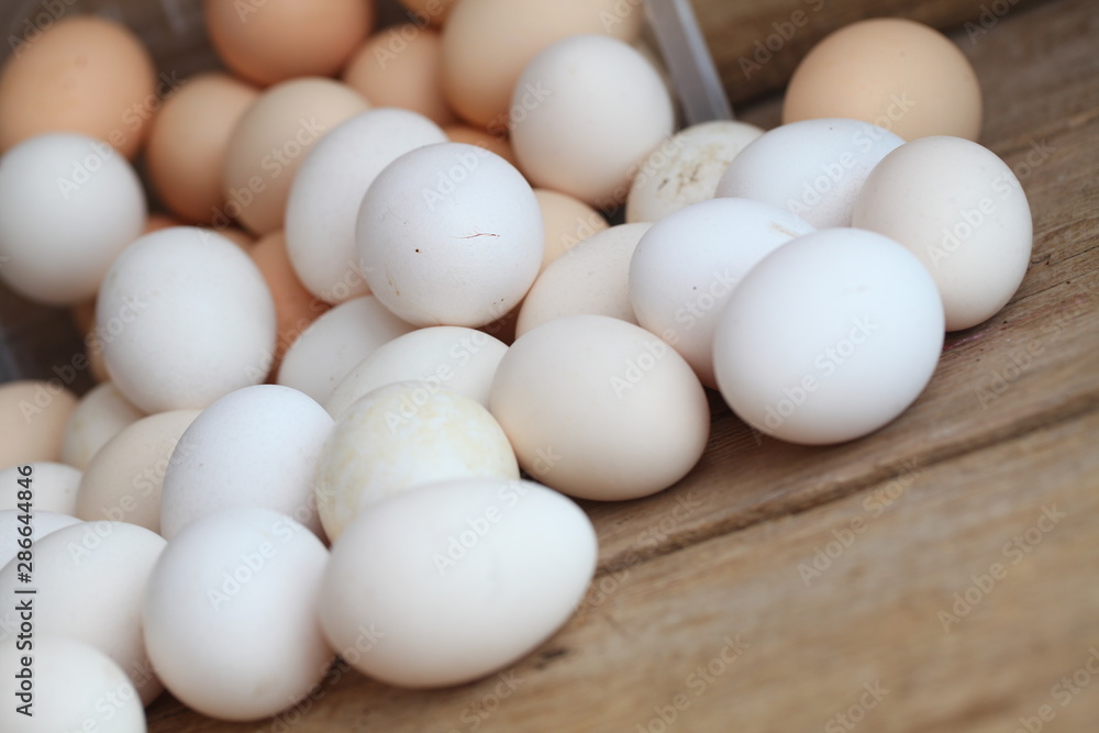 Fresh farm chicken eggs on the counter. Fresh farm chicken eggs on the counter.