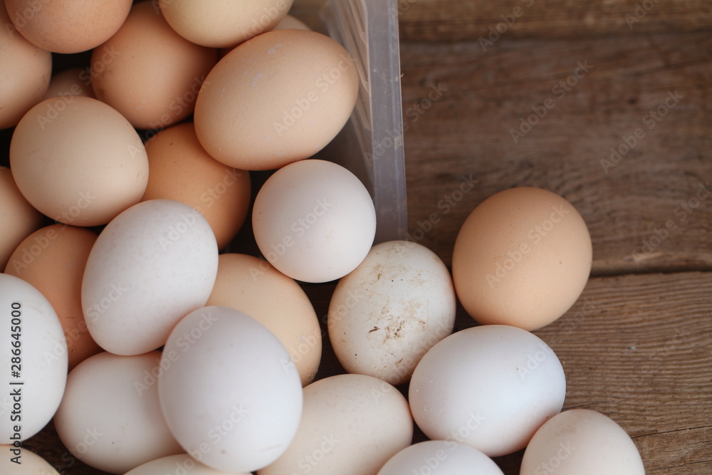 Fresh farm chicken eggs on the counter. Fresh farm chicken eggs on the counter.