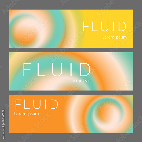 Modern abstract horisontal banners set. Cool gradient shapes composition. Futuristic design.