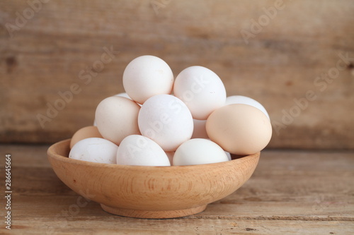 Fresh farm chicken eggs on the counter.