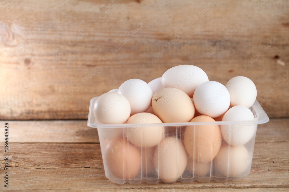 Fresh farm chicken eggs on the counter.