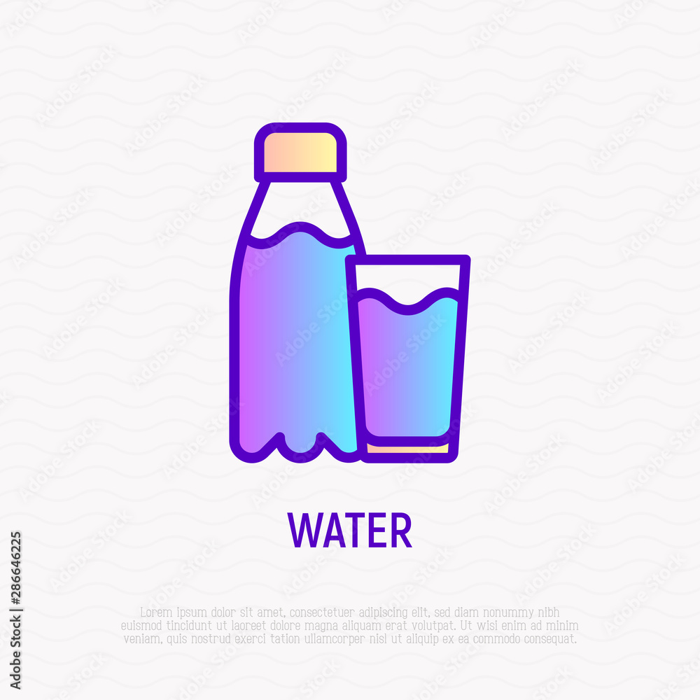 Water bottle and drinking glass thin line icon. Modern vector illustration. Water bottle and drinking glass thin line icon. Modern vector illustration.