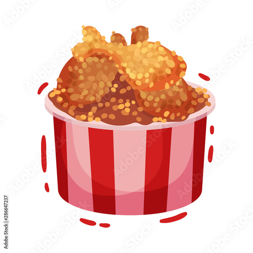 Chicken legs in a paper bucket. Vector illustration on a white background.