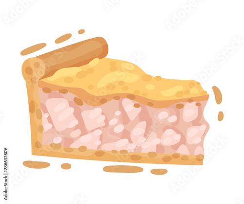 Piece of pie with chicken. Vector illustration on a white background.