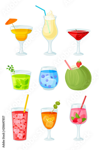 Set of multi-colored cocktails. Vector illustration on a white background.