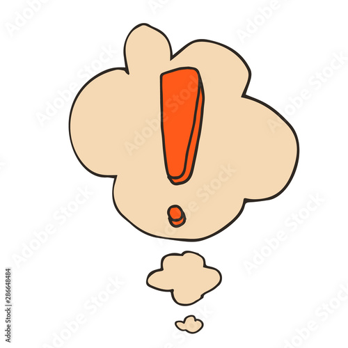 Cartoon exclamation mark with thought bubble