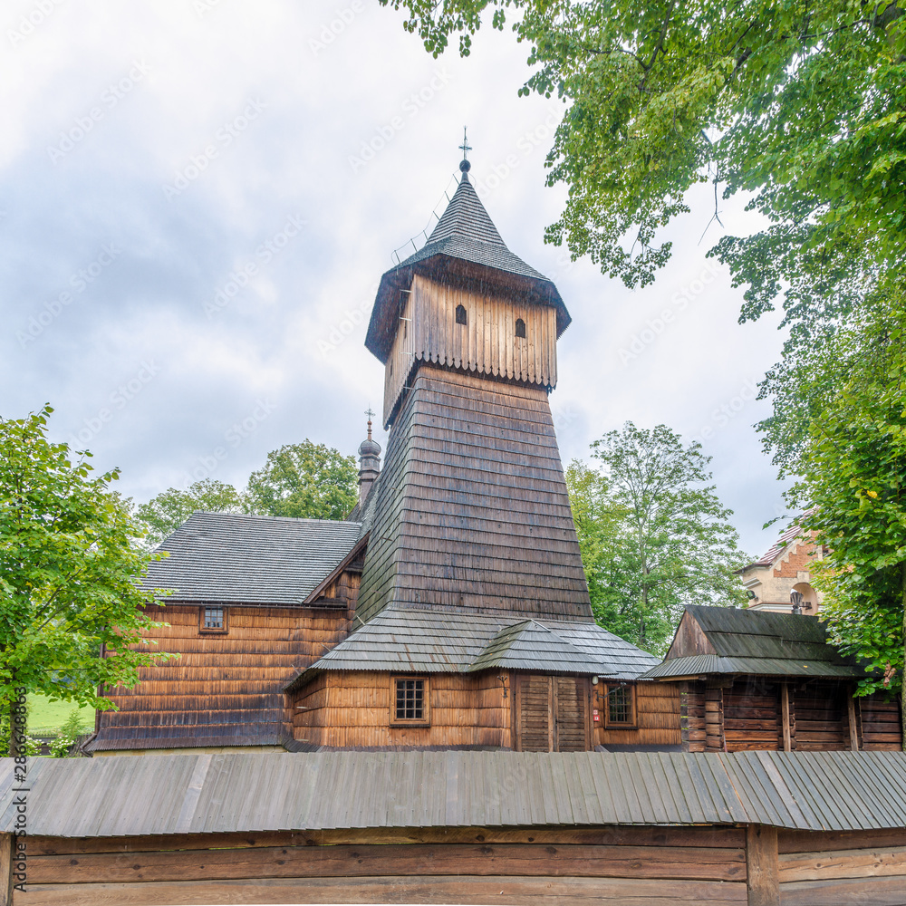 View at the Wooden Church of Saint Michael Archangel in Binarowa village - Poland