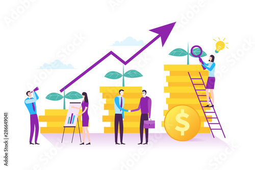 Illustration of business investment. Financial management concept in modern flat design. Illustration for landing page, web page, business presentation, marketing material and infographic