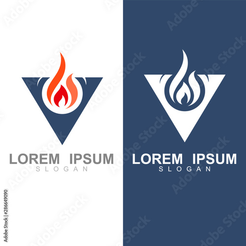 V logo, Initial letter v fire flames rounded creative logo, fire logo with flat design  vector