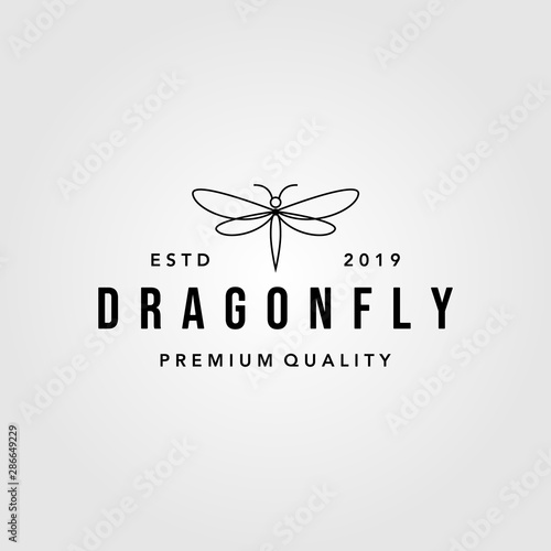 line art dragonfly vintage logo design illustration