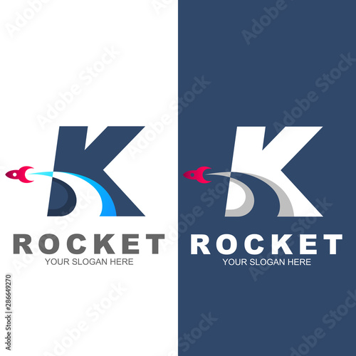 K logo, Rocket advance technology launching vector logo design, logo letter k and rocket, astronaut