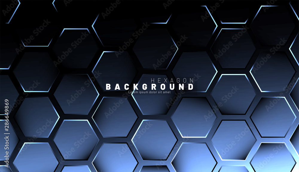 Abstract hexagon blue neon gradient pattern on a dark background technology style. Honeycomb. Vector illustration Abstract hexagon blue neon gradient pattern on a dark background technology style. Honeycomb. Vector illustration