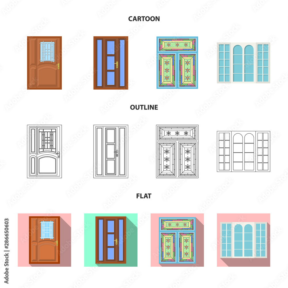 Isolated object of door and front sign. Collection of door and wooden vector icon for stock. Isolated object of door and front sign. Collection of door and wooden vector icon for stock.
