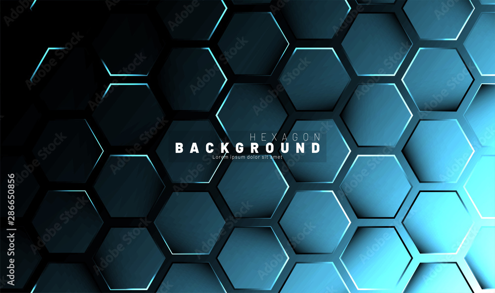 Abstract hexagon blue neon gradient pattern on a dark background technology style. Honeycomb. Vector illustration Abstract hexagon blue neon gradient pattern on a dark background technology style. Honeycomb. Vector illustration