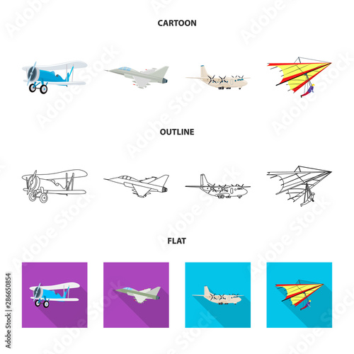 Isolated object of plane and transport logo. Collection of plane and sky stock symbol for web.
