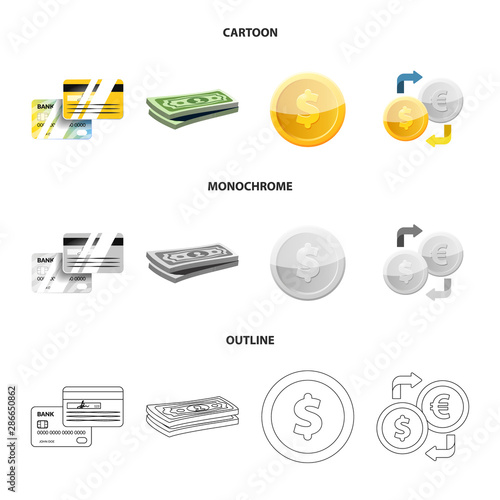 Isolated object of bank and money logo. Collection of bank and bill stock symbol for web.