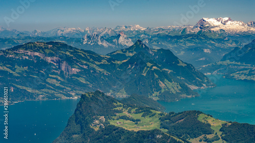 Panorama view on lake Lucerne and Alps from Pilatus mountain