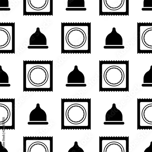 Medical condom icon seamless pattern background. Vector illustration.