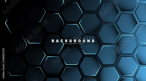 Abstract hexagon blue neon gradient pattern on a dark background technology style. Honeycomb. Vector illustration
